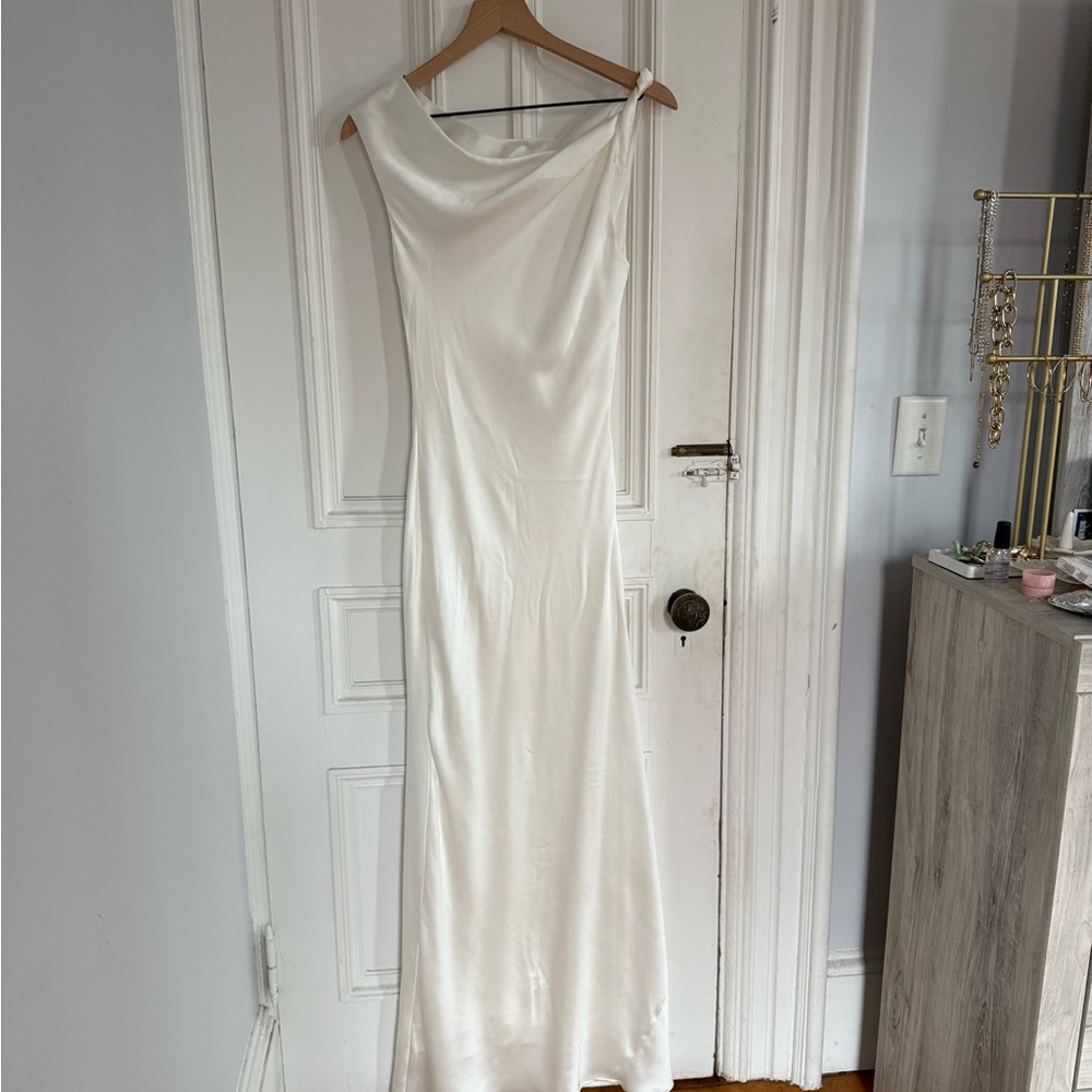 BHLDN Sienna Off-The-Shoulder High-Shine Satin Maxi Dress - Picture 2 of 7
